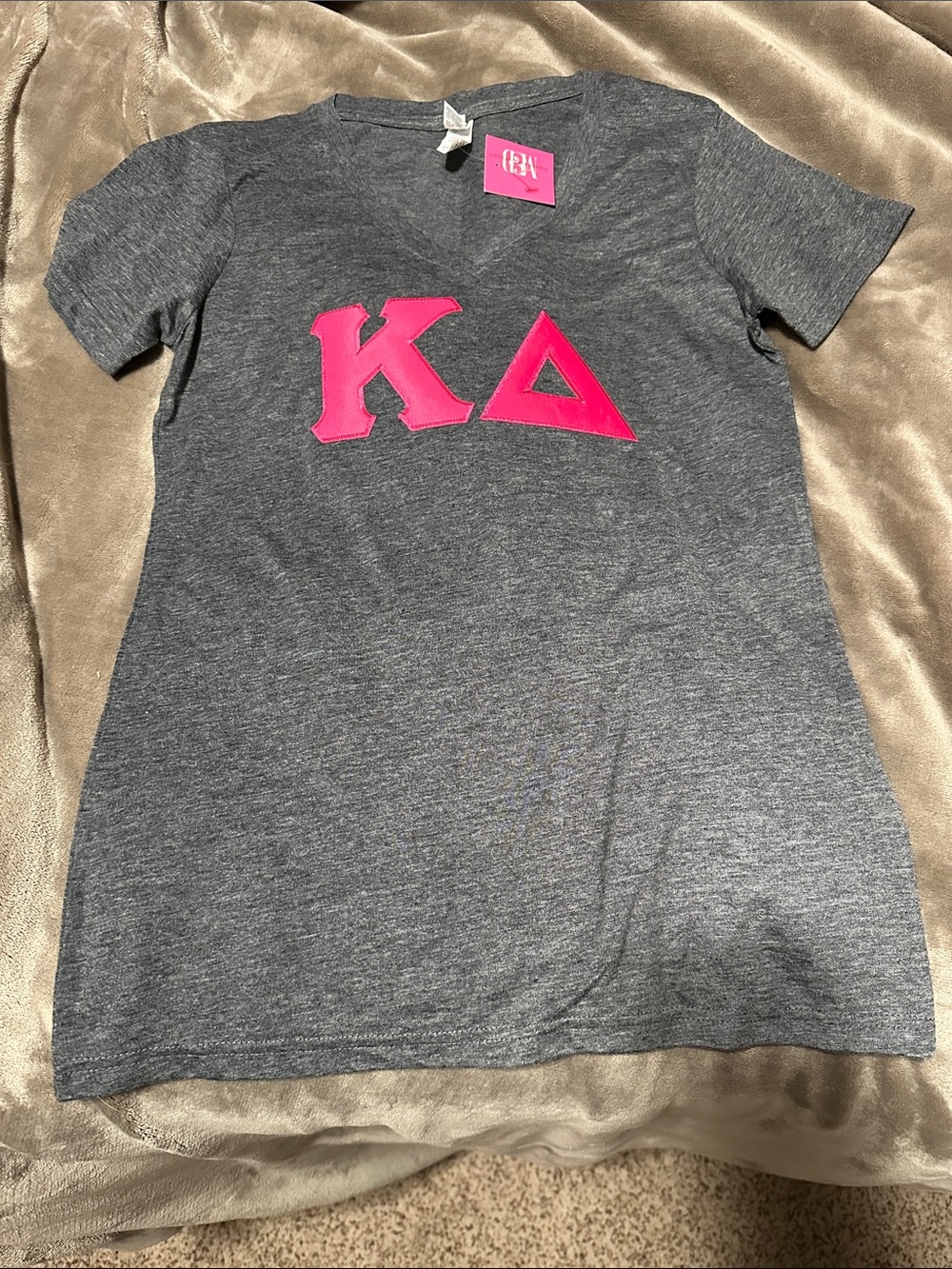 Anvil Gray Short-Sleeve Tee with Hot Pink Kappa Delta Letters